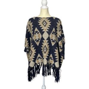 ii Sisters Southwestern Aztec Knit Sweater Pancho Women's Size Small/Medium